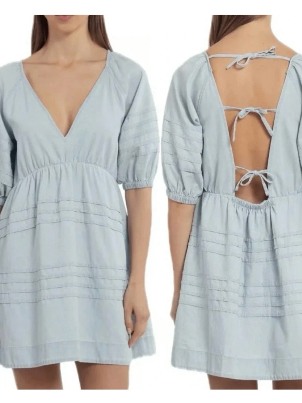 7 For All Mankind Blue Chambray Puff Sleeve Babydoll Dress Western Boho Small